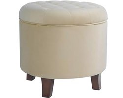 HomePop Fluwelen opbergruimte, poef met deksel, voetenbank-opbergdoos, voetenbank met opbergruimte voor woonkamer en slaapkamer, decoratief huismeubilair, crème