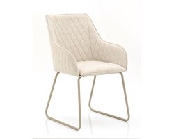 Homerebels® - Beige eetkamerstoel met armleuning - Frisco Drive stoel met gestikt diamantpatroon - Set van 2 stuks