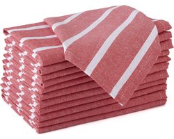 Homes Dining Table Napkins Set of 12 Large 43 x 43 cm (17 x 17 inches) - Roma Red Stripes - Absorbent Party Fabric Made of Heavy Cotton Machine Washable for Home Restaurant