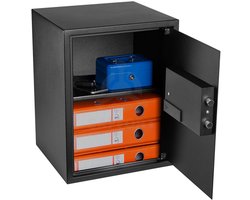 HomeSafe HV50E Meubelkluis - Grote Elektronische Safe met Codeslot - 50cm Hoog - Inclusief Legplank & Noodsleutels - Robuuste Meubelsafe voor Documenten & Waarden - Zwart RAL 9005 - 4mm Stalen Deur - 2 Jaar Garantie - Inclusief Montagebouten