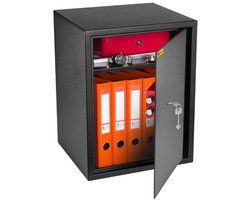 HomeSafe HV50K Hoge Meubelkluis met Sleutelslot 50cm Hoog 4mm Stalen Deur Zwart RAL 9005 Inclusief Uitneembare Plank en Tapijt Veiligheidskluis voor A4 Ordners Documenten Geld en Sieraden met Montagebouten Extra Ruime Privékluis