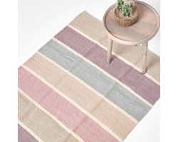 Homescapes 100% katoenen gestreept chenille vloerkleed in pastelkleuren, 60 x 100 cm