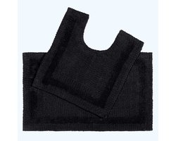 Homescapes 2-delige luxe badmattenset 100% katoen zwart