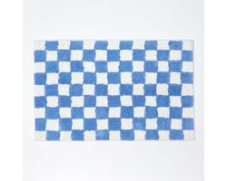 Homescapes antislip badmat blauw en wit met dambordpatroon, 50 x 80 cm