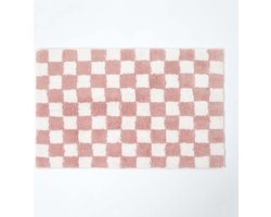 Homescapes antislip badmat roze en wit met dambordpatroon, 50 x 80 cm