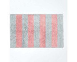 Homescapes Antislipbadmat met streeppatroon 100% katoen, roze en grijs