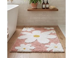 Homescapes Badematte Blumen 50x80 cm – Badteppich rosa, 100 % Baumwolle