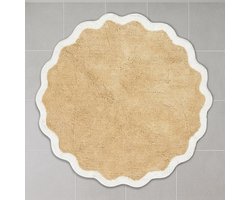 Homescapes Badematte rund mit Wellenrand 70 cm – Runder Badteppich beige, 100 % Baumwolle