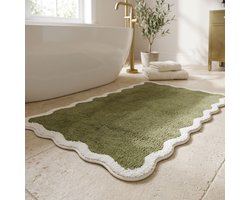 Homescapes badmat met geschulpte rand 50 x 80 cm – Groen badkleed, 100% katoen