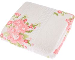 Homescapes badstof handdoek crème vintage bloemen perzik