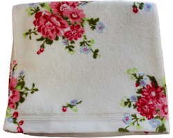 Homescapes badstof handdoek wit vintage bloemen roze