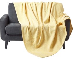 Homescapes Bedsprei Halden met Chevron-patroon, geel/wit, 150 x 200 cm