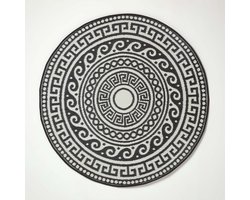 Homescapes Buitenkleed Rond Vloerkleed – ⌀180cm – Buitentapijt – Zwart–Wit Tuinkleed Tuinkleed – Tuintapijt – Omkeerbaar – Waterdicht & UV–bestendig – Gerecycled polypropyleen – "Enid"