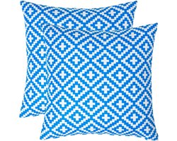 Homescapes buitenkussens – set van 2 tuinkussens & sierkussens voor tuin – waterafstotend & weerbestendig – 45x45 cm – blauw, “Zoe” – voor tuin & terras