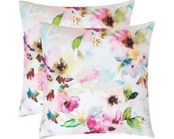 Homescapes buitenkussens – set van 2 tuinkussens & sierkussens voor tuin – waterafstotend & weerbestendig – 45x45 cm – veelkleurig, “Aquarel Bloemen” – voor tuin & terras