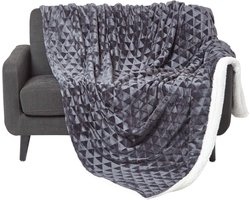 Homescapes Cosy Velvet Triangle Deken - Sherpa Deken Donkergrijs, 160 x 200 cm