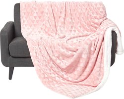 Homescapes Cosy Velvet Triangle Deken - Sherpa Deken Roze, 160 x 200 cm
