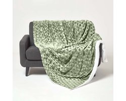 Homescapes Cosy Velvet Triangle Deken - Sherpa Deken Saliegroen 200 x 230 cm