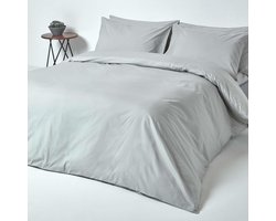 Homescapes Dekbedovertrek 140x200 cm Eenpersoons – Zilvergrijs – 100% Egyptisch Perkal Katoen – 200 TC – Inclusief Kussensloop