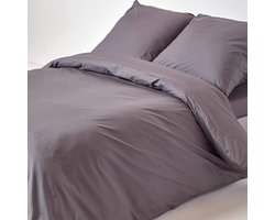 Homescapes Dekbedovertrek 155x220 cm Eenpersoons – Donkergrijs – 100% Egyptisch Perkal Katoen – 200 TC – Inclusief Kussensloop