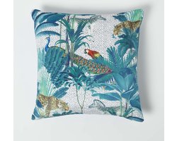 Homescapes fluwelen kussenhoes met jungle print - petroleum, 46 x 46 cm