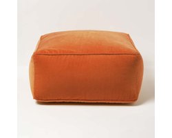 Homescapes fluwelen poef oranje – zitzak vierkant, 60x60x27 cm