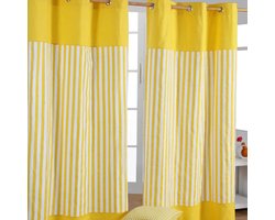 Homescapes Gardinen mit Ösen breite Streifen gelb 100% Baumwolle, 228 x 137 cm