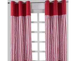 Homescapes Gardinen mit Ösen breite Streifen rot 100% Baumwolle, 228 x 137 cm