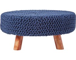 Homescapes Gebreide voetenbank, 30 cm hoog, marineblauw