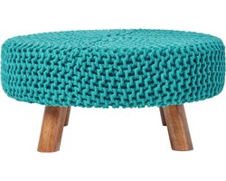 Homescapes Gebreide voetenbank, 30 cm hoog, petrol