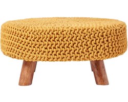 Homescapes Gebreide voetenbank 30cm hoog, Mosterd
