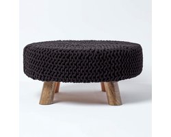 Homescapes Gebreide Voetenbank 30cm Hoog, Zwart