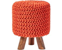 Homescapes Gebreide voetenbank, 42 ​​cm hoog, oranje