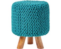 Homescapes Gebreide voetenbank, 42 ​​cm hoog, turquoise