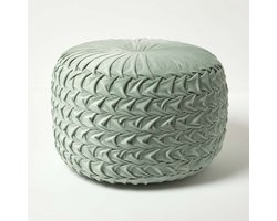 Homescapes Geplooide fluwelen poef Grace in gevlochten look - mintgroen, 50 x 35 cm