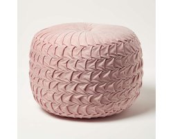 Homescapes Geplooide fluwelen poef Grace in gevlochten look - oudroze, 50x35 cm