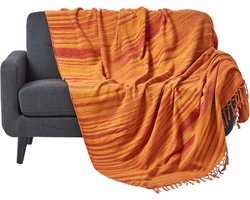 Homescapes Gestreept Chenille Plaid 100% Katoen Oranje 220 x 240 cm