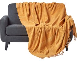 Homescapes Gestreept Chenille Plaid 100% Katoen Roest Oranje 220 x 240 cm