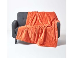 Homescapes Gewatteerde fluwelen deken oranje – sprei van katoenfluweel, 125 x 150 cm