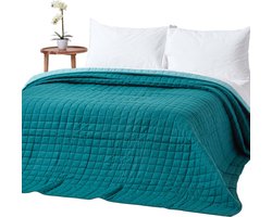 Homescapes gewatteerde sprei van 100% katoen, petrol/lichtblauw, 150 x 200 cm
