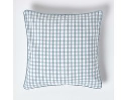 Homescapes Gingham katoenen kussenhoes 45 x 45 cm blauw