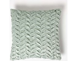 Homescapes Grace geplooid fluwelen kussen met vulling - Mintgroen, 45 x 45 cm