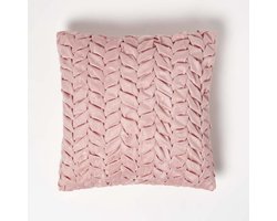 Homescapes Grace geplooid fluwelen kussen met vulling - oudroze, 45 x 45 cm