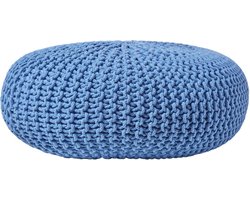 Homescapes Grote gebreide poef 100% katoen, blauw