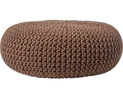 Homescapes Grote gebreide poef 100% katoen, bruin