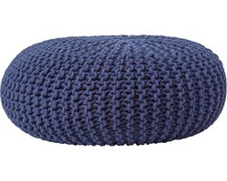 Homescapes Grote gebreide poef 100% katoen, marineblauw