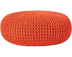 Homescapes Grote gebreide poef 100% katoen, oranje