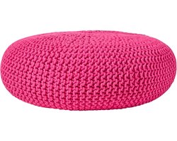 Homescapes Grote gebreide poef 100% katoen, pink