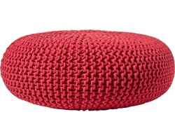 Homescapes Grote gebreide poef 100% katoen, rood