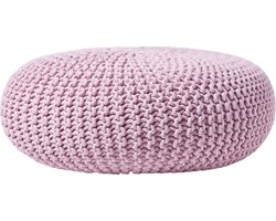 Homescapes Grote gebreide poef 100% katoen, roze
